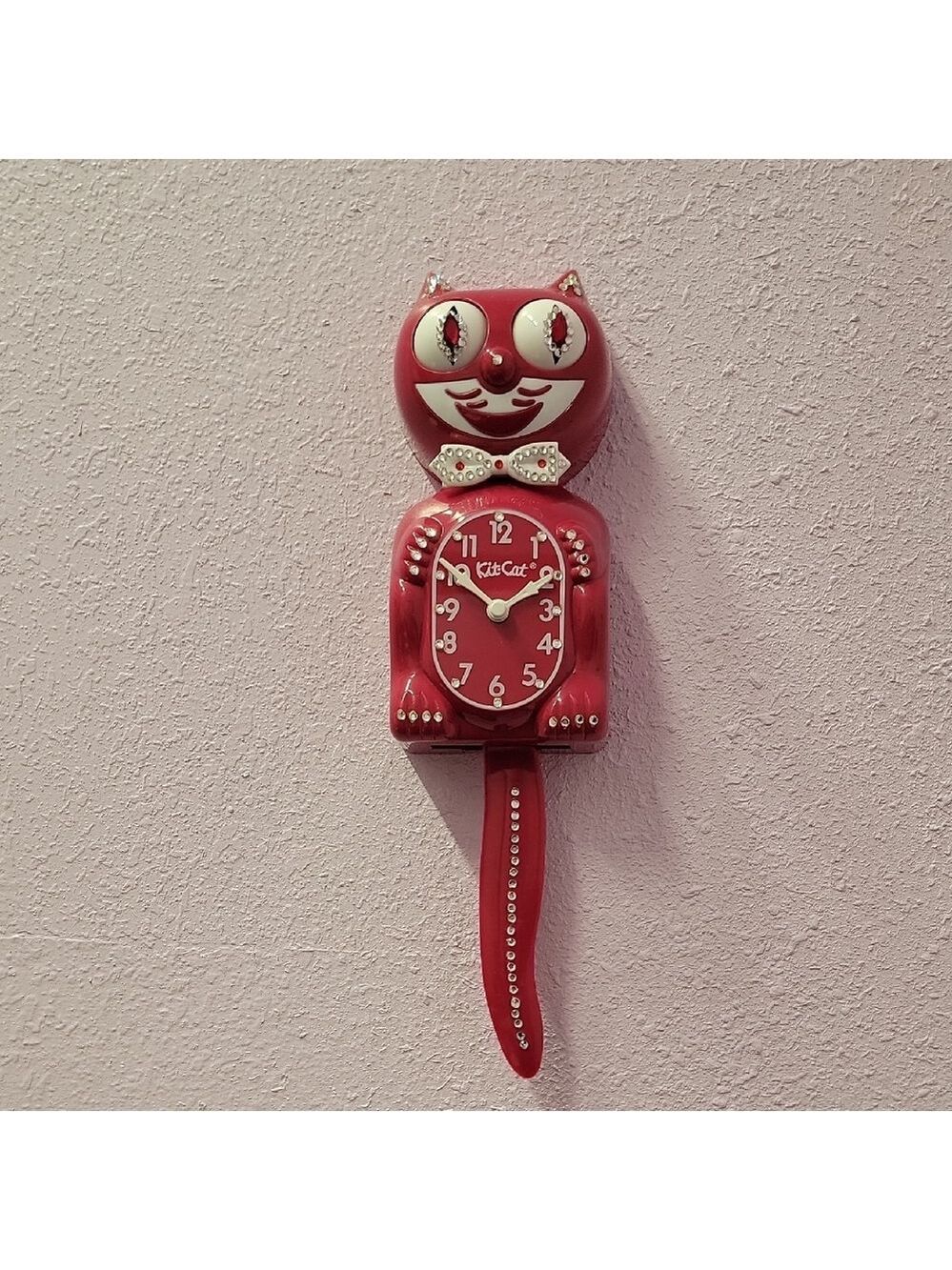 Jeweled Cranberry Red Kit-Cat Klock clock RARE Vintage - Picture 2 of 5